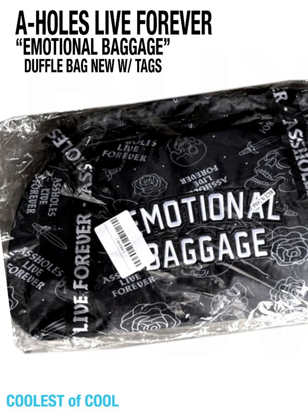 A.L.F A$$holes Live Forever Emotional Baggage duffel bag black skull dagger NWT